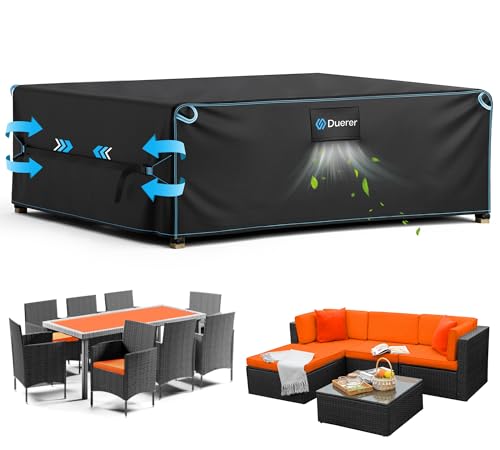 Duerer Garden Furniture Covers Waterproof 420D Outdoor Patio Furniture Covers 320 x 160 x 71cm, for Furniture Set, Sofa, Table and Chair Set Cover, Anti-UV Rain Snow Dust Wind-Proof with Air Vent