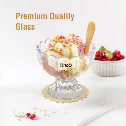 Image of Treo by Milton Floral Glass Dessert Bowls | Wide Mouth for Easy Serving | Perfect for Sundaes, Ice Cream & Layered Desserts | Ideal for Cafes, Parties & Home | Set of 6, 150 ml Each