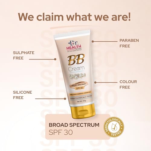 Image of Dr Health Carre BB Cream SPF 30, Natural Shade, Paraben-Free, Lightweight Foundation with Instant Spot Coverage, Evens Skin Tone, Natural Glow Finish, 50g (Pack of 2)