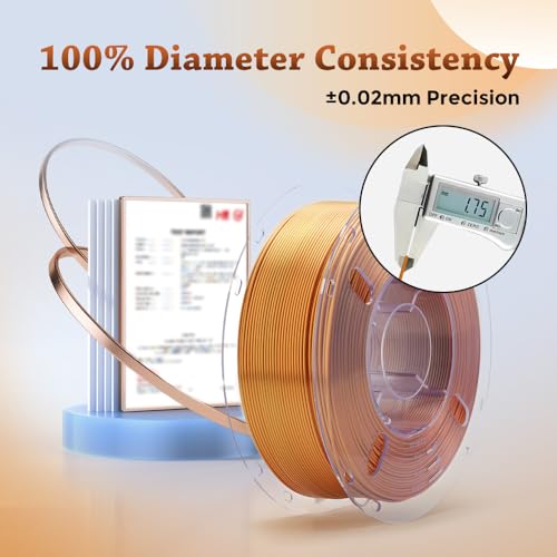 Image of VOXELAB Silk Tri-Color PLA Filament 1.75mm for 3D Printer, Rainbow Multicolor Silk PLA 1KG (2.2lbs) Spool, High Precision + /- 0.03mm, Smooth & Shiny 3D Printing Filament, Gold Silver Copper