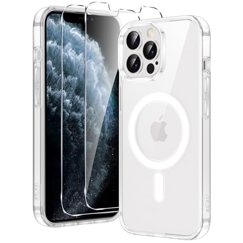 Xiltlly Magnétique Coque pour iPhone 11 Pro avec 2 Pièces Verre Trempés, Compatible avec MagSafe, Anti Rayures Antichoc TPU Bumper Housse Etui, Transparent