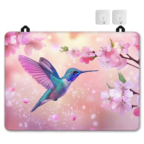 Image of Hummingbird Glass Top Stove Cover Protector,Pink Peach Flowers Stove Top Covers for Electric Stove,Washable Heat Resistant Cooktop Mat Anti-Slip Range Covers, 28 x 20 Inch