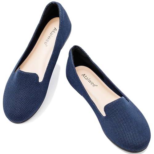 Image of Ataiwee Women's Wide Width Flat Shoes - Casual Round Toe Breathable Plus Size Comfortable Non-Slip Loafers.