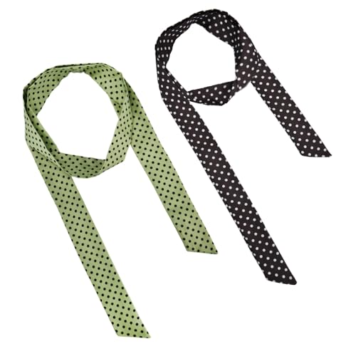 Vintage Silk Polka Dot Scarf 50s Costume Polka Dot Head Scarves for Women Girls Lightweight Thin Long Neckerchief Floral Boho Brown Green Scarf for Women Girls Vintage Skinny Neck Hair Scarves 2 Pcs
