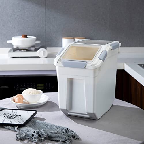 Hanamya 15 Liter / 30 Lbs Rice Storage Container With Measuring Cup, Bpa Free, For Rice | Grain | Pet Food | Flour, 1 Count, White #TOP2