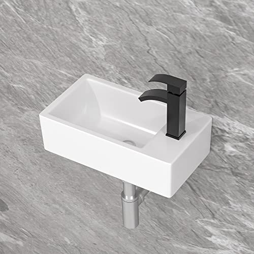 Floating Vessel Sink For Bathroom - Fulorni 18"X10" Bathroom Vessel Sink Rectangular Wall Mounted White Ceramic Porcelain Vanity Sink Right Hand Bowl Basin #TOP1