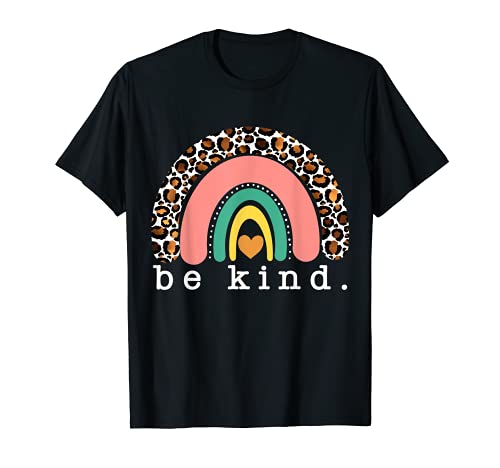 Be Kind Leopard Boho Rainbow Design tendance pour jeunes et femmes T-Shirt
