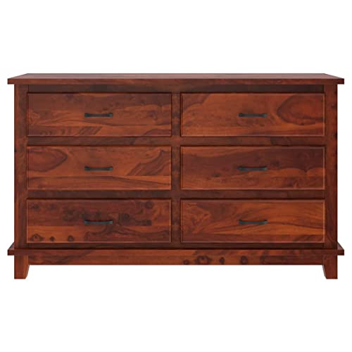 Image of Sheesham Wood Chest of Drawers 6 Drawers Wooden Dresser with Storage Organizer for Bedroom Living Room Home (Honey Finish)