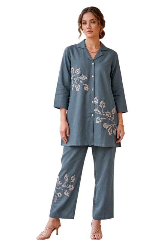 jisora Women's Slate Grey Embroidered Cotton Co-ord Set-picture-29