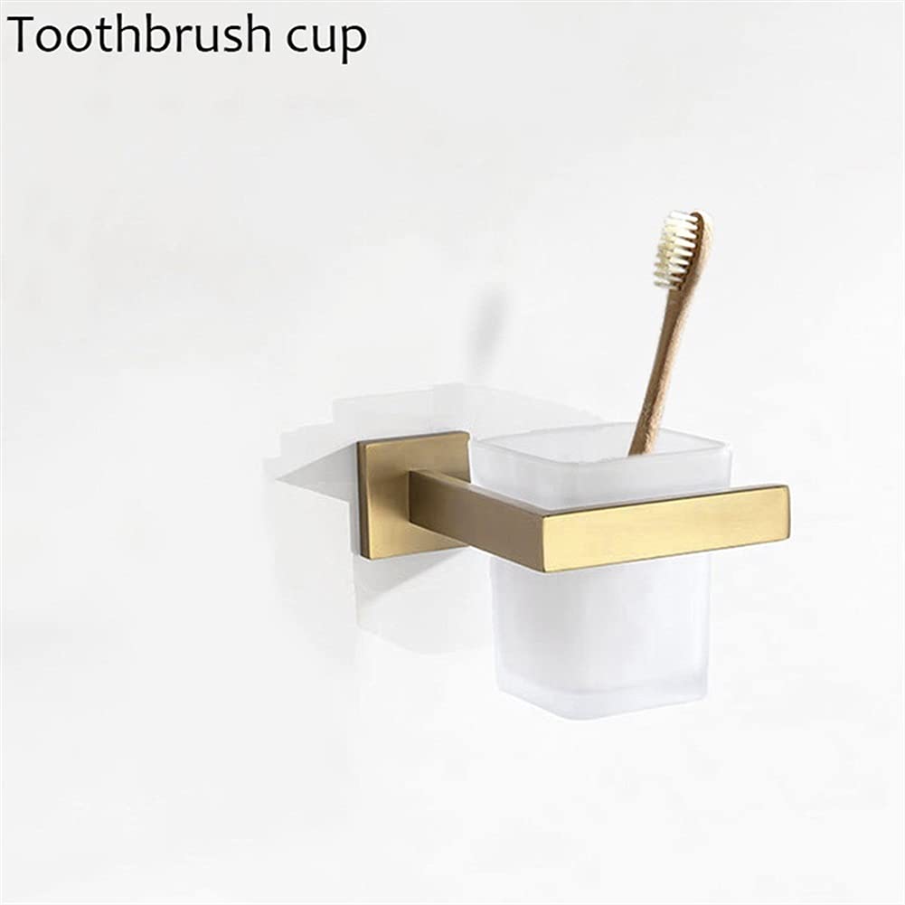 KLZUOPT Towel Rail Rack Gold Brushed Towel Bar Rail, Toilet Paper Holder, Towel Rack, Hook Soap Dish Toilet Brush Bathroom Accessories Hardware Set for Bathroom Kitchen (Color : Toothbrush Cup)