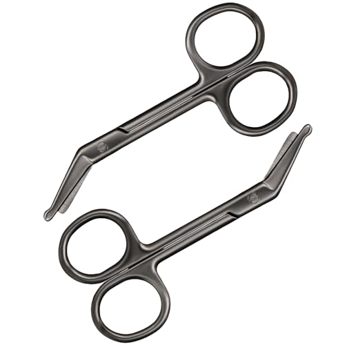 Zhehao 2 Pieces Ostomy Scissors Bandage Scissors Nursing Scissors Stainless Steel Scissors for Doctors, Nurses, Veterinary Home Nursing, 4.3 x 2.1 Inch, Curved (Black)