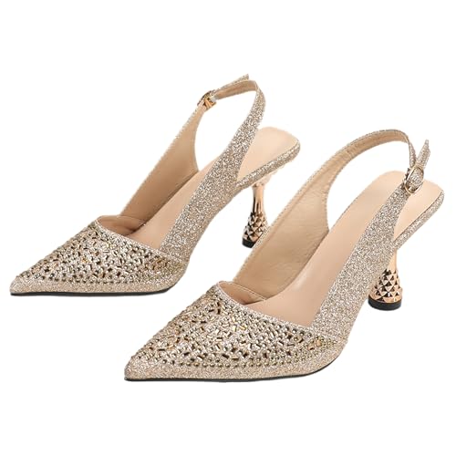 Gold Pointed Kitten Heels for Women Fashionable Closed Toe Stiletto Elegant Pumps for Events, Weddings, Or Business