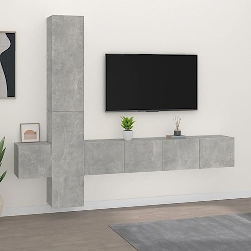 Cinyiqo Set de Muebles de TV 5 pzas Madera contrachapada Gris hormigón, Mesa TV, Mueble TV Salon, Mueble Television, Mesa Television, Muebles De Salon, Mesa Salón TV
