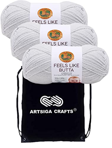 Image of Lion Brand Yarn Feels Like Butta 215-149 Pale Grey | 3 Skeins, Same Dye Lot, Project Bag, CYC #4 Worsted, 100% Polyester, Ideal for Crochet, Knitting Baby Blankets, Amigurumi