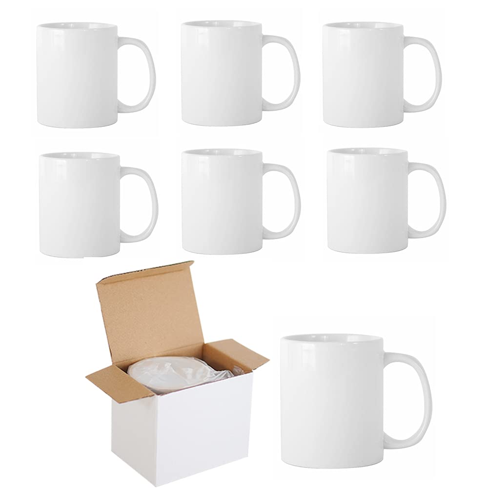 wowsubli Sublimation Mugs Blank 11 oz Plain White Coffee Mug with Gift Boxes, Double ORCA Coated Ceramic Mugs for Sublimation Printing Heat Press (6pcs)