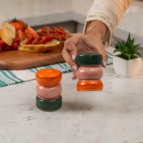 Image of Spice & Sage Salt & Pepper Shaker Set - Set of 2 Handcrafted Ceramic Shakers - Minimal Tabletop Essentials for Everyday Dining