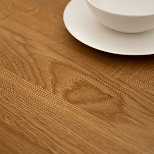 COMIFORT Mesa de Comedor Madera Roble - Mueble para Salon Oficina Despacho Robusto y Moderno de Roble Macizo Barnizado Color Ahumado, Canto Ondulado y Patas de Acero X-Forma Grafito (160x90 cm)