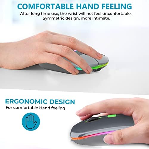 GLOBAL TECH LED Wireless Mouse, Slim Rechargeable Wireless Silent Mouse, 2.4G Portable USB Optical Wireless Cordless Mice with USB Receiver for Laptop, PC, Computer, Mac (Dark Grey)