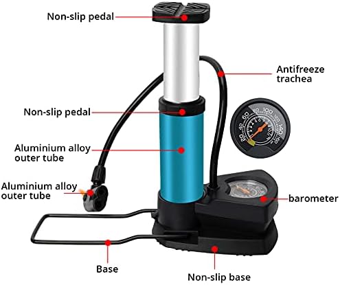 Lyneun Bike Pump, Floor Pumps with Pressure Gauge Tire Lightweight Portable Air Pump 160 PSI Mini Bicycle Pump with Presta & Schrader Valves for Road Mountain Bikes Motorcycle Balls Inflatable Toys