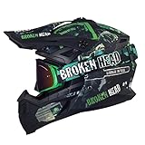 Broken Head Supermoto- & Motocross-Helm - Resolution Grün Set mit MX-Brille Regulator - Grün verspiegelt - Größe XL (61-62 cm)