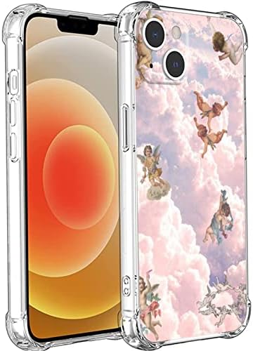 Cute Angel Phone Case for iPhone 13,Cute Angel Baby Clouds Pink Aesthetic Cute Phone Case for Girls Women with Cool Trendy Design Shockproof Soft TPU Gift Cover Case for iPhone 13