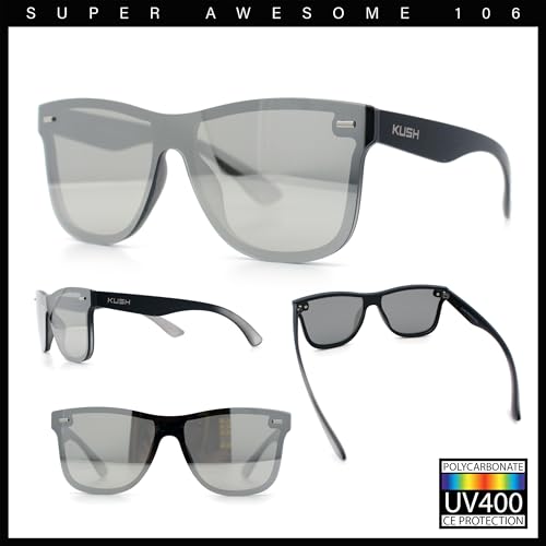 Image of SA106 Kush Premium Mens Shield Horn Rim Mirror Lens Sunglasses