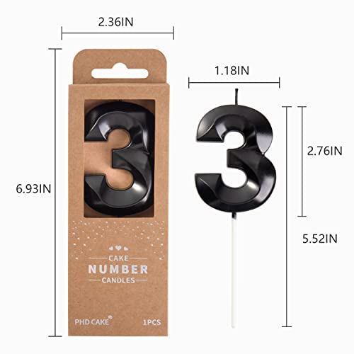 Phd Cake 2.76 Inch Diamond Black 3 Number Birthday Candles, Black Number Candles, Cake Number Candles, Party Celebration #TOP3