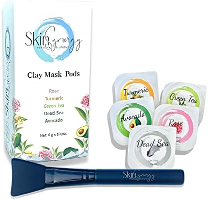 Ultimate Natural Mud Skin Care Kit - 10 Pods with Silicone Facial Brush for Deep Cleanse, Anti-Aging, and Acne Treatment- 10 Pods/ 6g each/ 2 of each clay type
