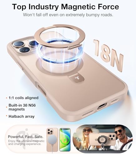 Image of TORRAS Ostand for iPhone 16 Pro Case Magnetic Stand, Desert Titanium 6.3 inch | [Fit for MagSafe][Flexible Stable Stand] 4X Military-Grade Shockproof, Slim Protective Phone Cover, Translucent Rose Gold