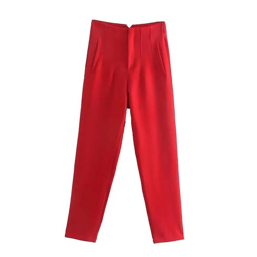 Women Solid High Waist Slim Zipper Fly Long Pants Office Commute Pencil Street Trousers