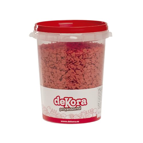 dekora – Sprinkles de Azúcar en Forma de Corazón Rojo, Bote Profesional 1 kg – Decoración Comestible para San Valentín, Bodas y Pedidas – Colorantes Naturales, Sin Gluten y Sin Lactosa