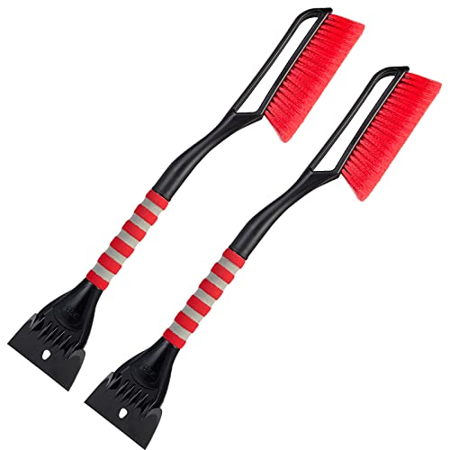 FOVAL 27  Snow Brush with Wider Detachable Ice Scraper (4.73  Width)(2 Pack), Snow Removal Car Brush with Comfortable Foam Grip for Cars, Trucks, SUVs, Windshield (Heavy Duty ABS, PVC Brush)