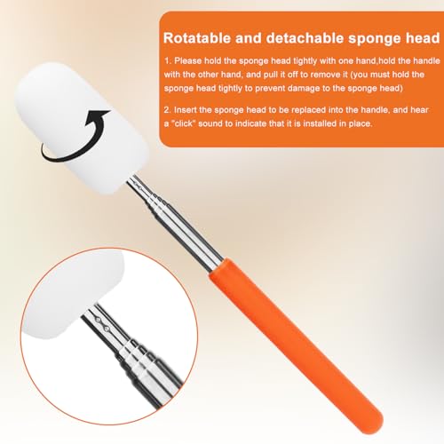 Image of Gosknor Telescoping Sponge Pottery, Retractable Clay Tool Sponges on Stick Extend up to 28.35in Telescoping Sponge Sticks for Pottery (Orange)