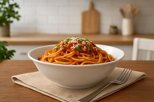 White Porcelain Serving Bowls – Set of 4 Pasta & Ramen Dishes – Cereal, Soup, Salad & Noodle Bowls – Classic Chip-Resistant Ceramic Tableware – Microwave & Dishwasher Safe – M&W - Image 3