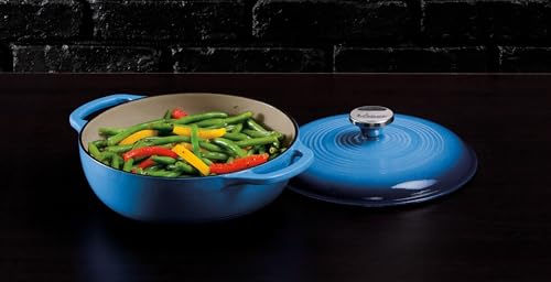 Image of Lodge 3 Quart Enameled Cast Iron Dutch Oven with Lid - Dual Handles - Oven Safe up to 500 F or on Stovetop - Use to Marinate, Cook, Bake, Refrigerate and Serve - Caribbean Blue