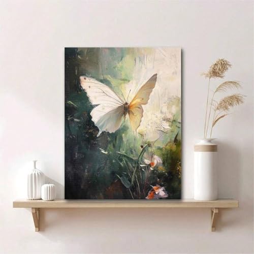 Tableau papillon coloré pour salon moderne : grande toile 90x133cm sous cadre doré
