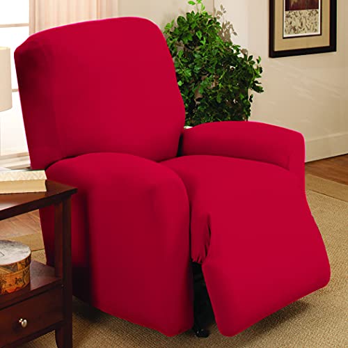 Collections Etc Jersey Stretch Slipcover Furniture Protector, Red, Recliner #TOP1