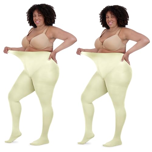 LISSELE Opaque Plus Size Tights for Women - Microfiber, Run Resistant Toe Plus Size Stockings - Footed Tights Pack, 1X-8X