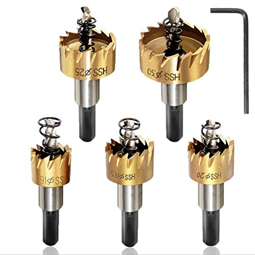 Brocas Corona Perforadora Metal Coronas Perforadoras Juego de 5 Fresas a Taza HSS Cobalto Ø16mm 18,5mm 20mm 25mm 30mm Cover