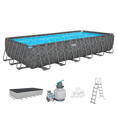Bestway APX365 Winterfestes Frame Pool Set, 732 x 366 x 132 cm, Sandfilteranlage, 30.045 Liter, Dunkle Marmor-Optik, Ganzjahresschutz, Werkzeugloser Aufbau, Sicherheitsleiter, Abdeckplane