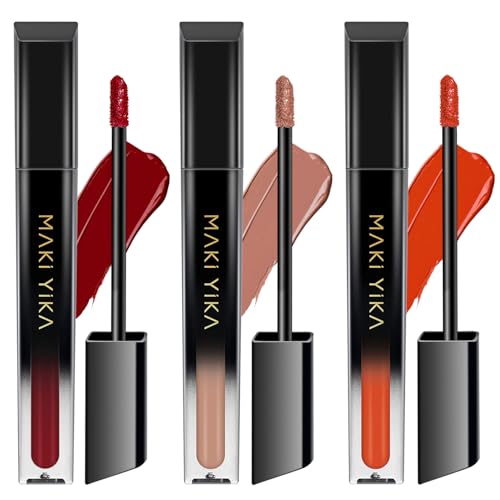 Image of MAKI YIKA 3Pcs Matte Liquid Lipstick Set Dark Red Nude Orange Lipsticks