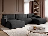 KP Meble U Form Wohnlandschaft mit Schlaffunktion 357x175 cm, Cordstoff – Großes Schlafsofa mit Bettkasten, Moderne Couch mit Stauraum NIVO (Poso 34)