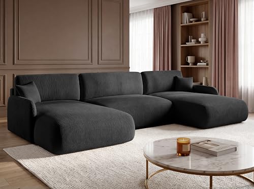 KP-Meble U-Form Wohnlandschaft mit Schlaffunktion 357x175 cm, Cordstoff...