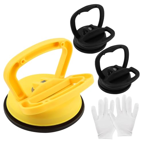 Oryqvane 3Pcs Car Dent Puller with 1 Pair of Gloves, Dent Remover Tool for Car, Suction Cup Car-Dent-Repair Kit for Car-Body, Tiles Lifting, Objects Moving, Screen(Color:Yellow, Black)