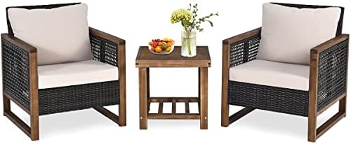 LIFEZEAL 3-teiliges Gartenmöbel Set - Rattanoptik Mit Tisch & 2 Stühlen