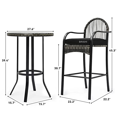 BRISHI Outdoor Bar Set Garden Patio Bar Set 1 +2 2 -Chairs and 1- Table Set Balcony Bar Table with Stool Set (Black + Silver)