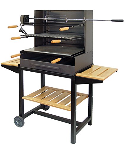 Imex El Zorro - Barbacoa Con Ruedas Y Tres Bandejas Madera Completa 61X40X135 En Oferta Imex El Zorro 71558 - Barbacoa C/Parrilla, Plancha,Kit Y Band. Mad.61X40X135 Cms.