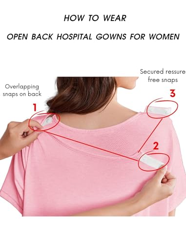 Deyeek Hospital Gowns for Women Labor Delivery Shoulder Surgery Dress Adaptive Clothing Night Robes for Elderly Plus Size Light Pink