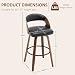 AQG Swivel Bar stools Set of 4 Bar Chairs 26" Counter Height Mid-Century Modern Bentwood Barstool PU Leather Upholstered Bar Chair with Back and Footrest, for Bar, Cafe, Dining, Kitchen Island, Black