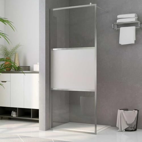 Mampara de ducha de cristal templado semimate 80 x 195 cm con marco de aluminio ajustable, incluye barra de apoyo para mampara moderna y fácil limpieza